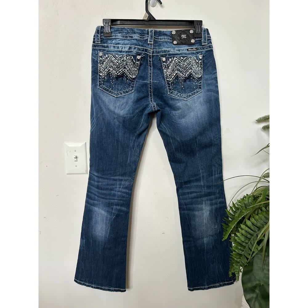 MISS ME JEANS 30R Easy Bootcut Bling Rhinestone Embellished DarkWash Y2K Western
